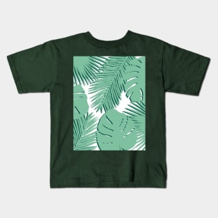 Tropical, Palm Leaves, Monstera Leaves on White Kids T-Shirt